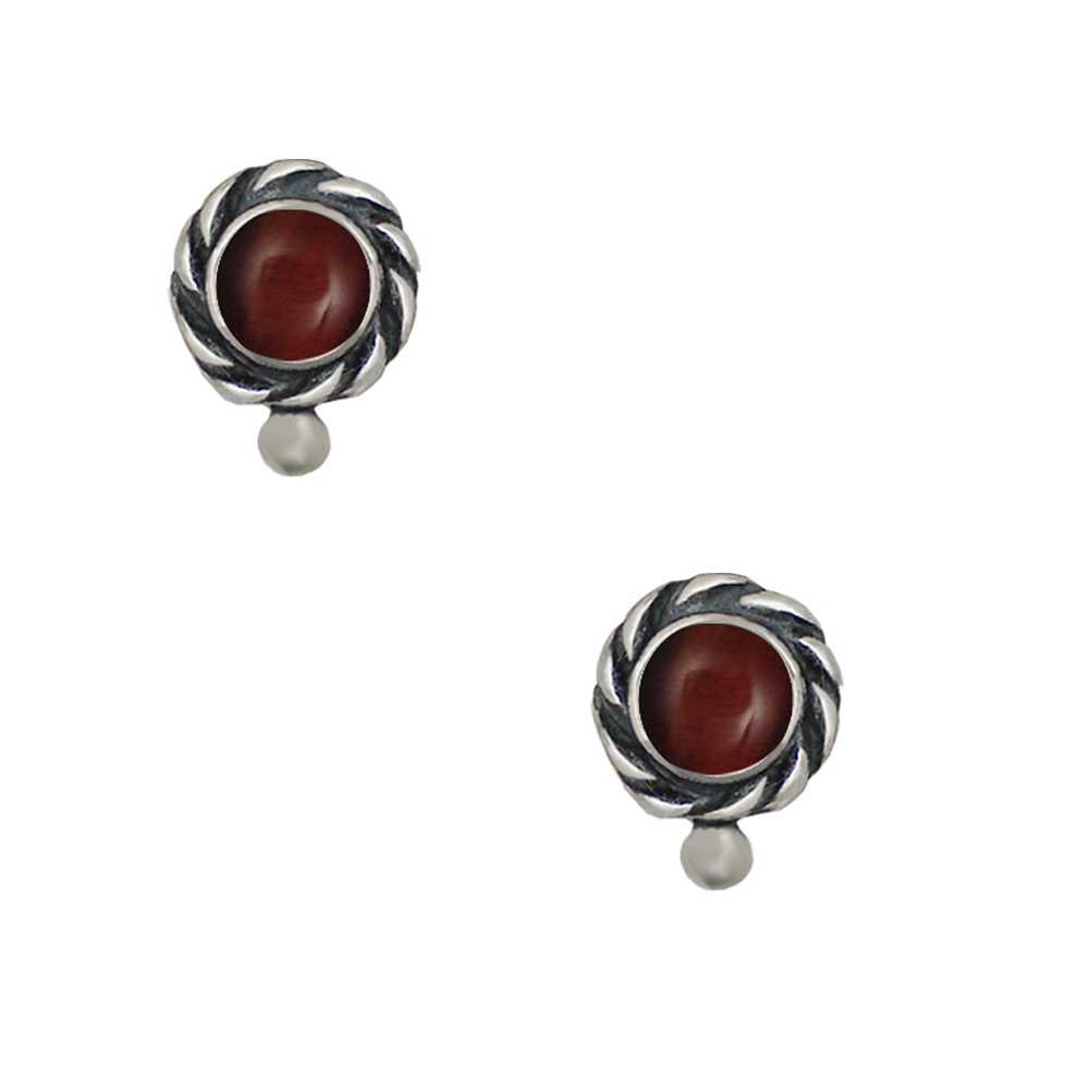 Sterling Silver Petite Red Tiger Eye Post Stud Earrings